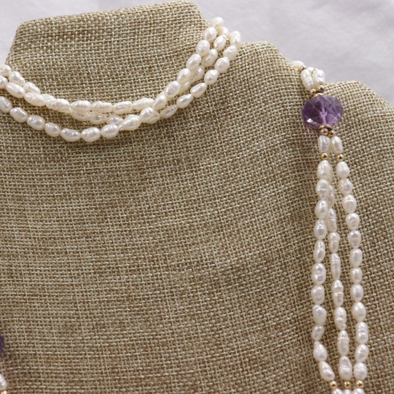 Long vintage white and purple beaded necklace wed… - image 4