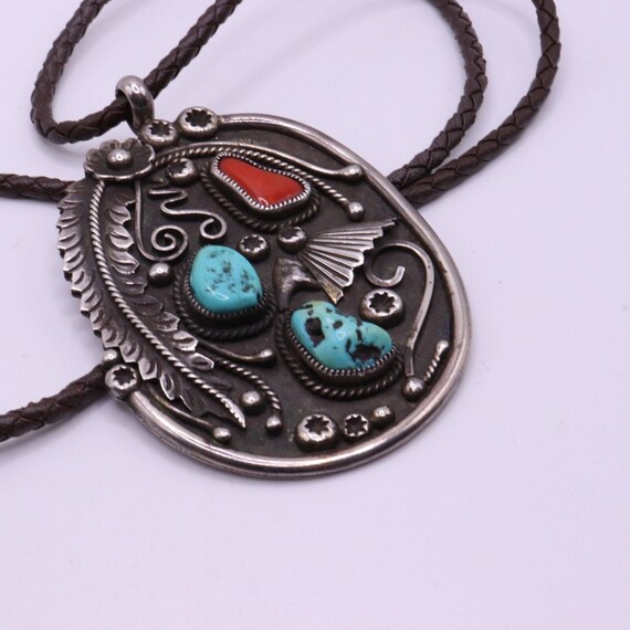Large Native American sterling turquoise and cora… - image 6