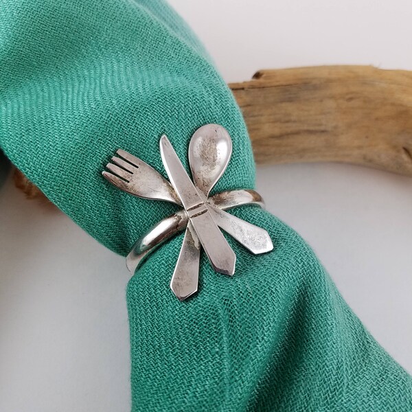 Vintage silver napkin ring fork spoon knife napkin ring unique gift idea napkin holder OW2602