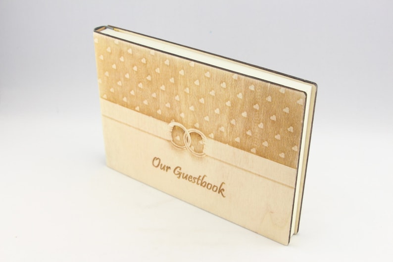 Wedding Rings Guest Book Rustic Guestbook Unique Book Laser Engraved Guestbook Love Guestbook Delicate Guestbook Wood Hearts Guestbook