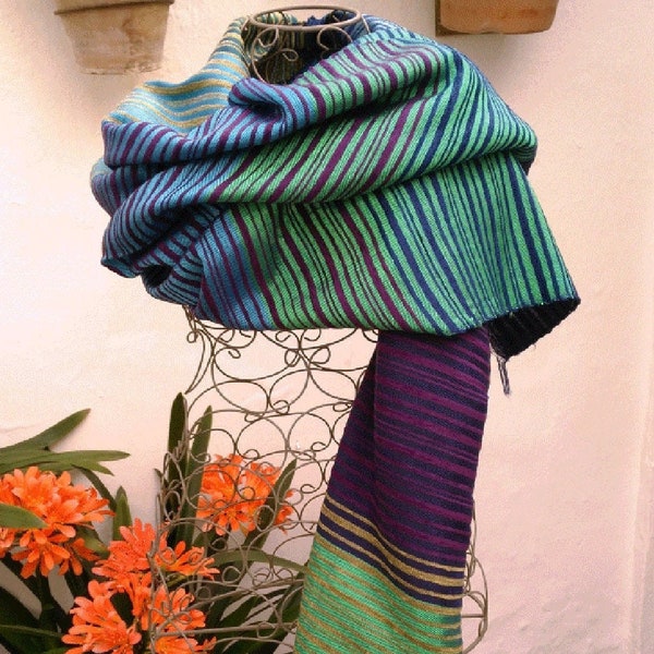 Pashmina/châle/foulard/écharpe tissé à la main en tons turquoises