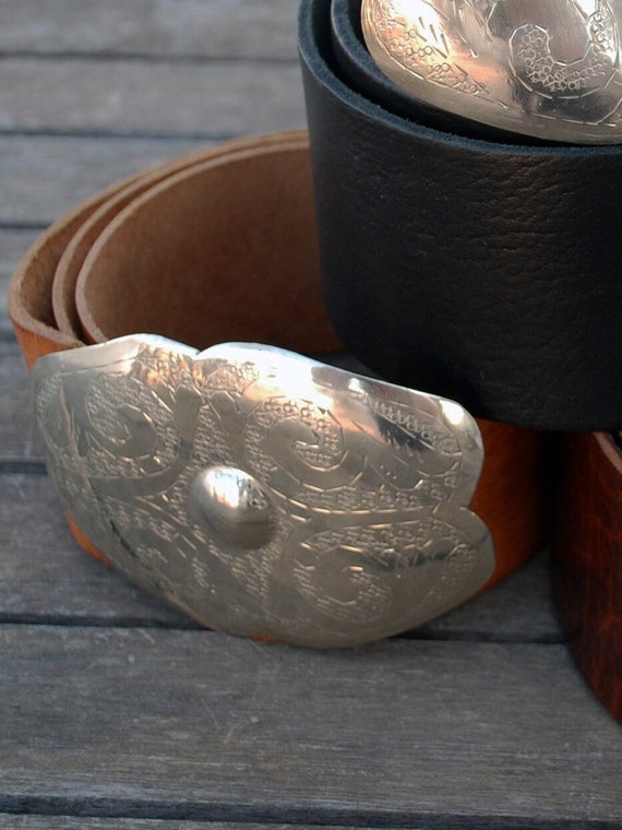 Handcrafted Tan Leather Belt: Ladies Wide Belt With Engraved  display picture 2