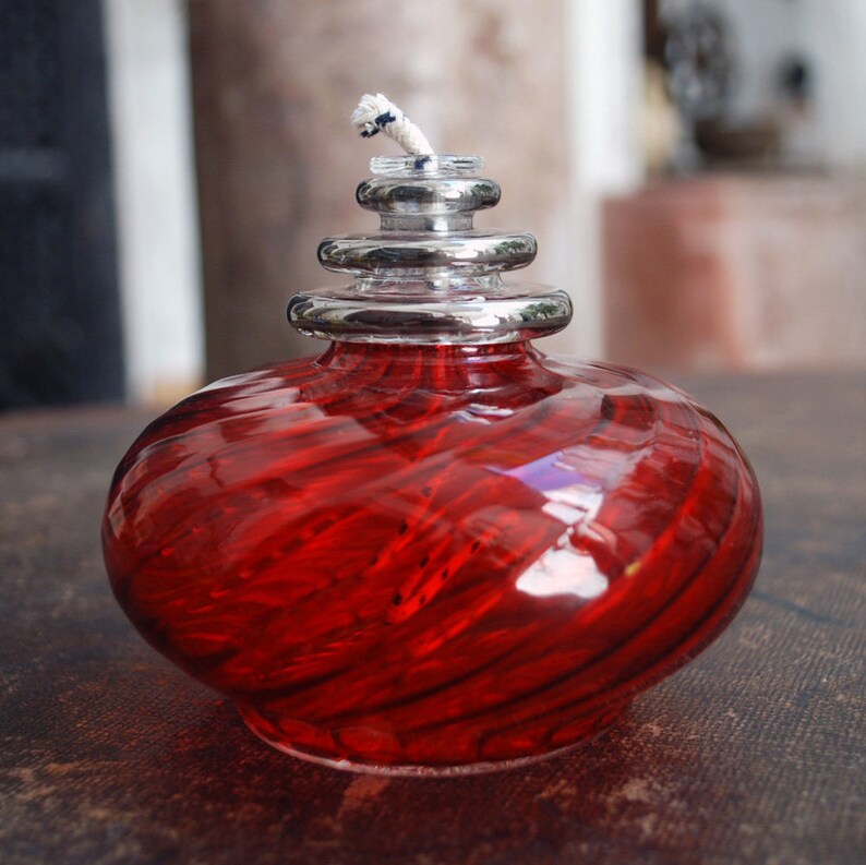 Handblown Oil Lamp/hand Painted Glass Oil Lamp/garden Lighting/outdoor