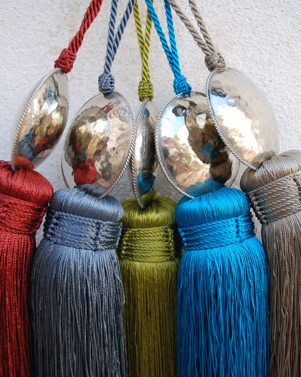 Artisan Mini Moroccan Tassels: Hammered Silver Sphere, Jewel Tones