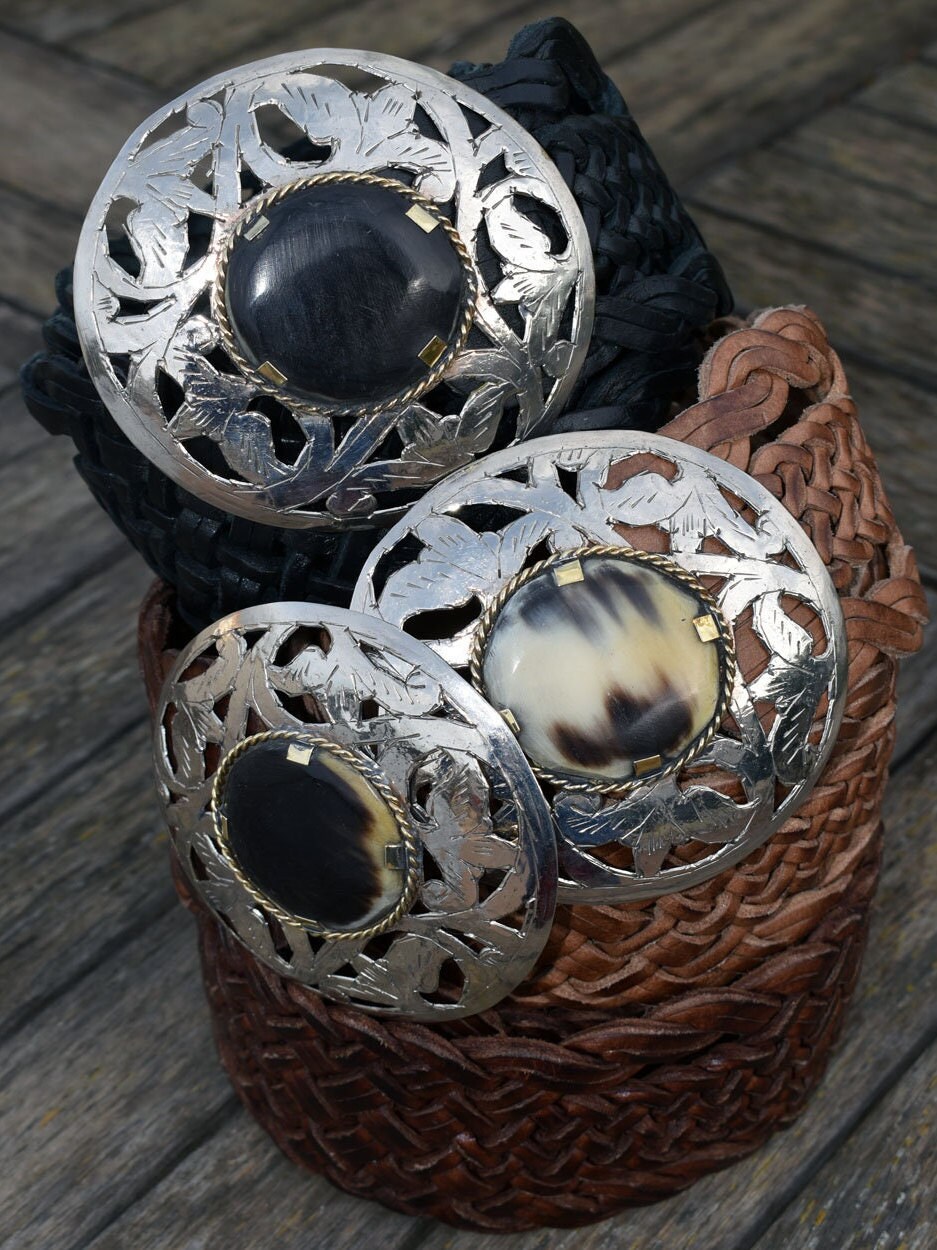 Hand Braided Leather Belt: Filigree Silver Buckle, Natural  display picture 2
