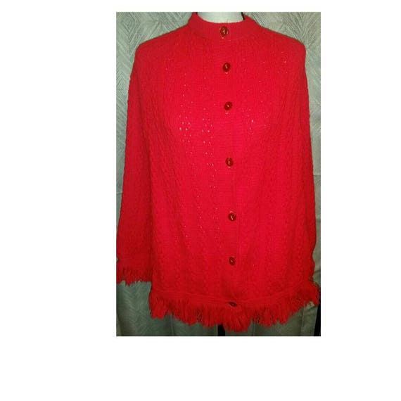 Vintage Red Knitted Poncho - image 1