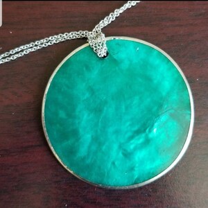 Green Shell Disc Double Strand Silver Necklace