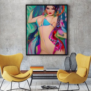 Donna in bikini blu Immagine astratta di arte del ritratto digitale