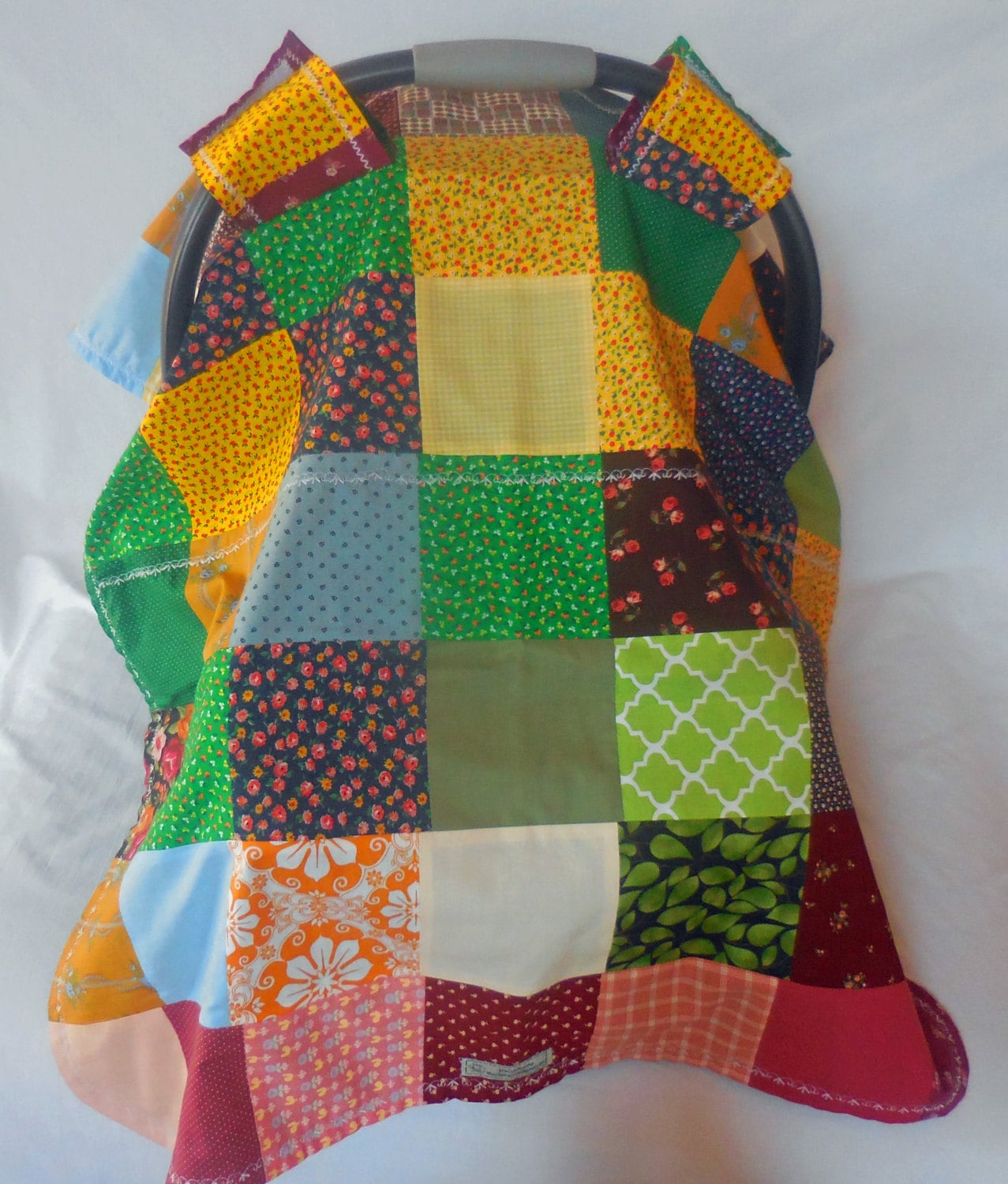 5 Patch Quilt in earth tones baby car seat cover/canopy Etsy