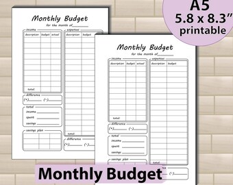 printable monthly budgeta5 finance planner monthly budget etsy