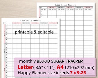 blood sugar tracker etsy