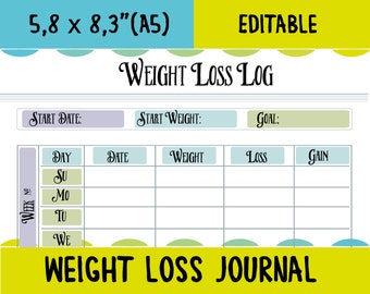 Weight loss tracker personal size planner inserts body | Etsy