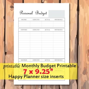 Presupuesto imprimible, hojas tamaño Happy Planner, presupuesto mensual, hojas de finanzas personales, registro de ingresos y gastos - Descarga instantánea
