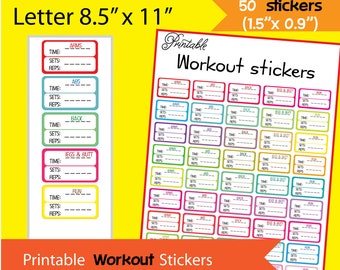 Exercise stickers, Workout stickers, Planner stickers, Printable Fitness Stickers , Sport Stickers  -Instant Download