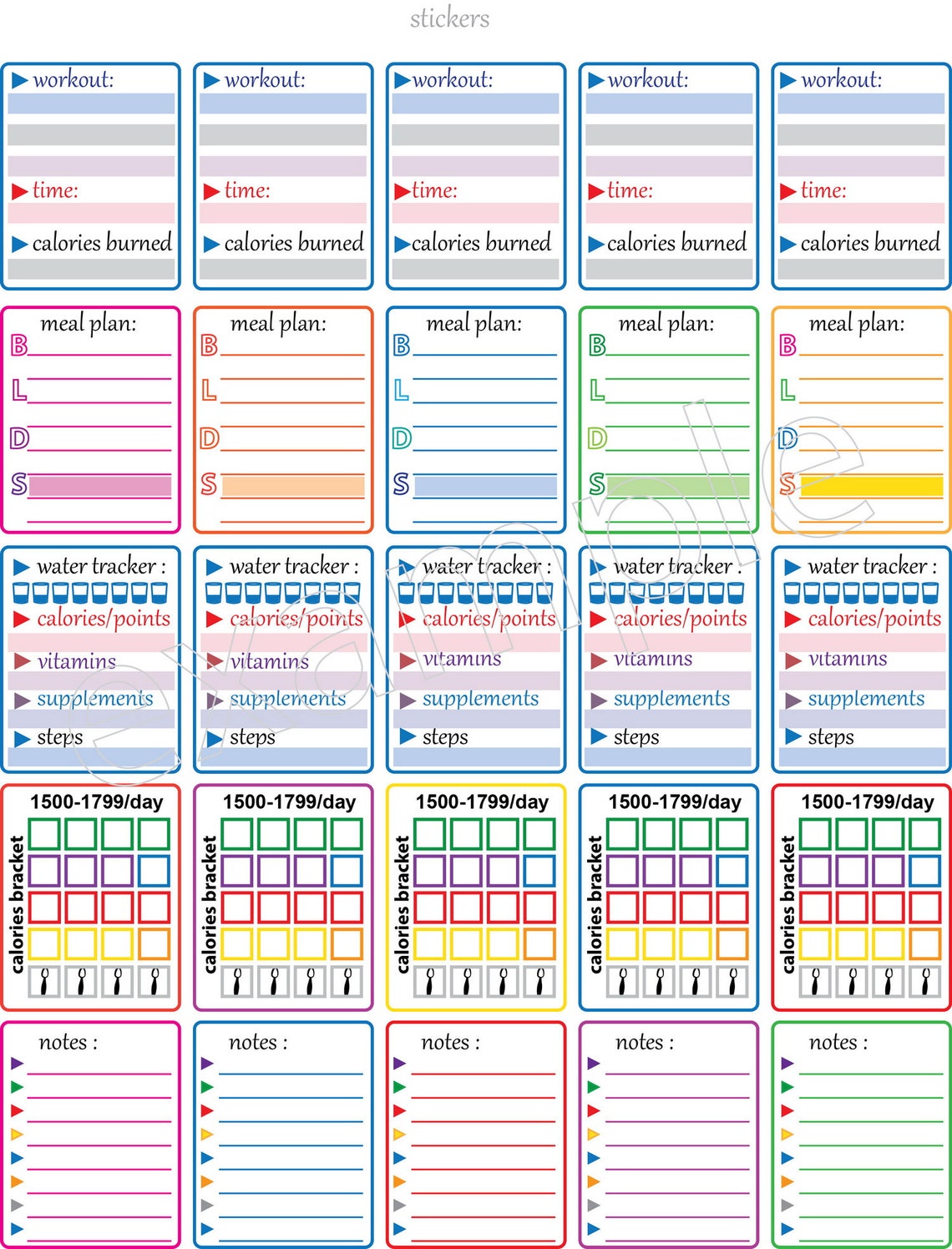 Printable Sticker Fitness Sticker Food Journal Sticker - Etsy