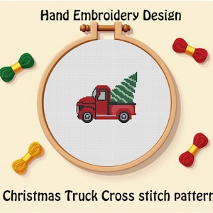 Christmas Truck & Tree Cross Stitch Pattern | Hand Embroidery Design | Instant Download