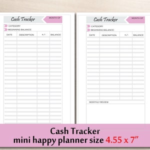 printable cash tracker for cash envelope system mini happy etsy