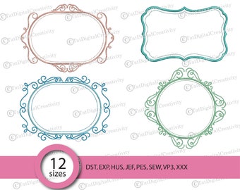 Frame embroidery designs set, machine embroidery design, frame embroidery pattern,Monogram embroidery file - instant download