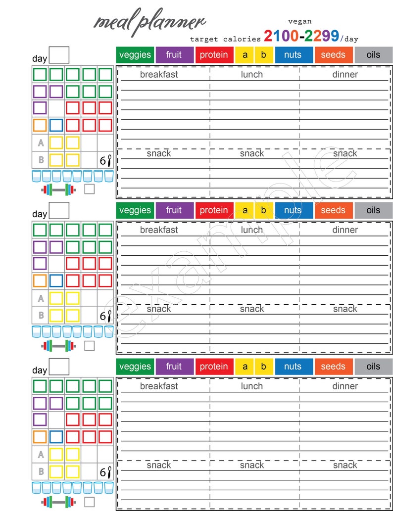 vegan meal planner printable weight loss journal food etsy