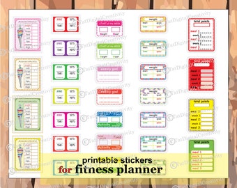 Fitness Journal Stickers: Workout, Measurements, Weight Loss (Digital Download)