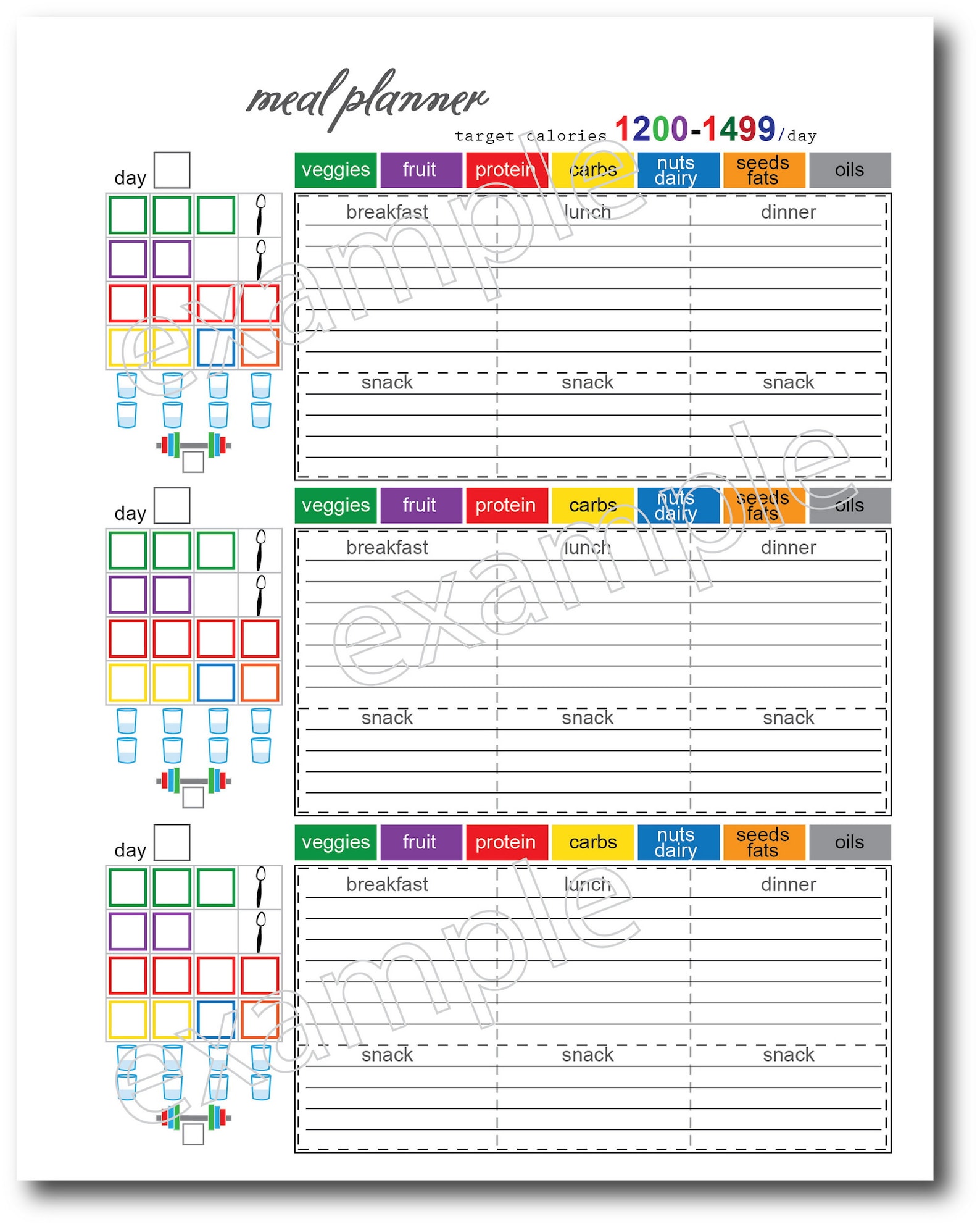 Daily Meal Planner 1200 Calorie Diet Plan Food Journal - Etsy