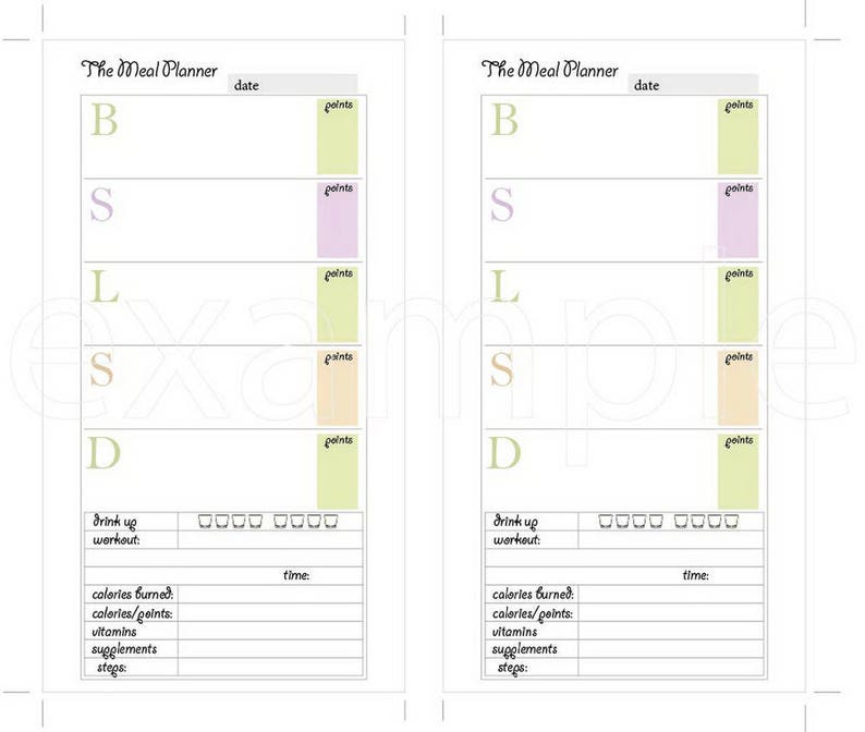 Daily Meal Planner Personal Size Inserts Printable Points - Etsy
