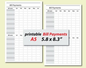 Bill Payments Tracker: A5 Printable PDF, Financial Organizer (Instant Download)