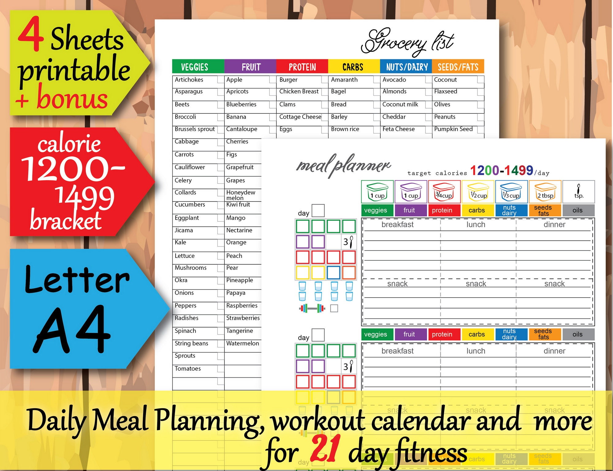 21 Day Fix Meal Planner 1200 Calorie Diet Plan Food Journal Etsy