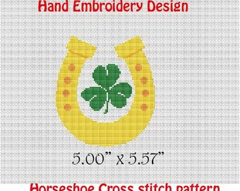 Horseshoe pattern, shamrock St Patrick's Day Hand Embroidery Design, St Patrick's symbol pattern, Cross stitch pattern - Instant Download