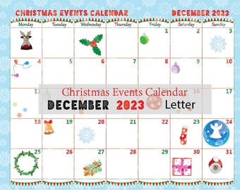 Christmas Events Calendar, Christmas Printable, Happy Planner December, Holiday Calendar, 2022 december calendar -instant download
