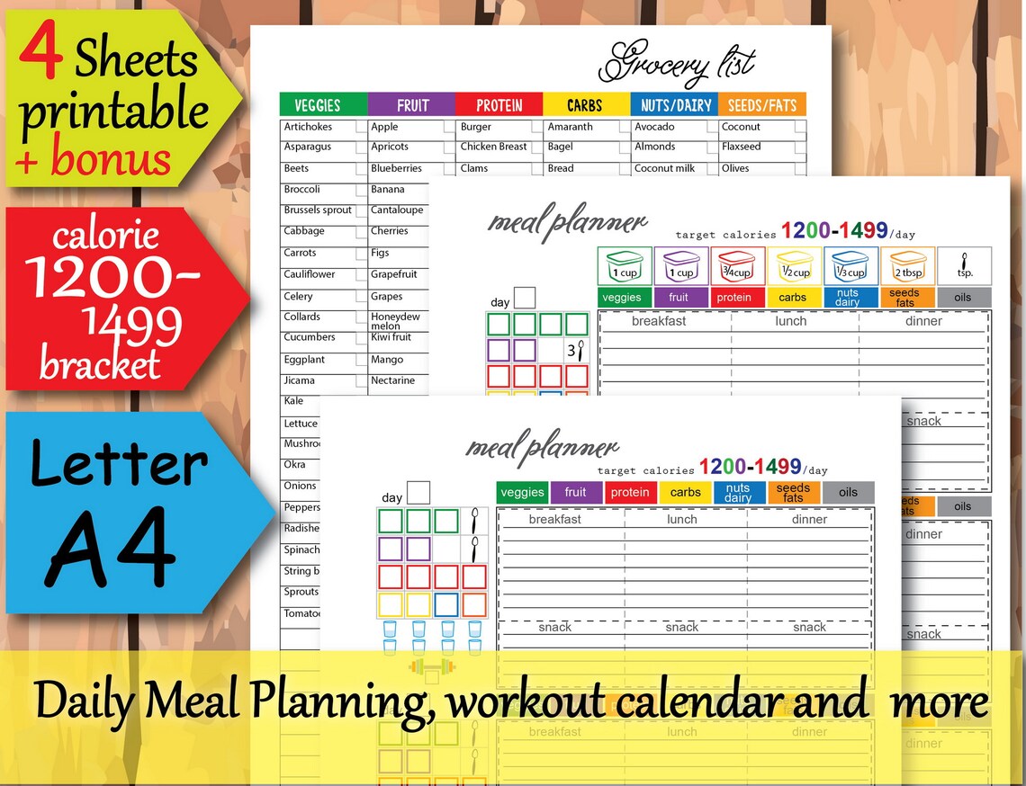 Daily Meal Planner 1200 Calorie Diet Plan Food Journal - Etsy