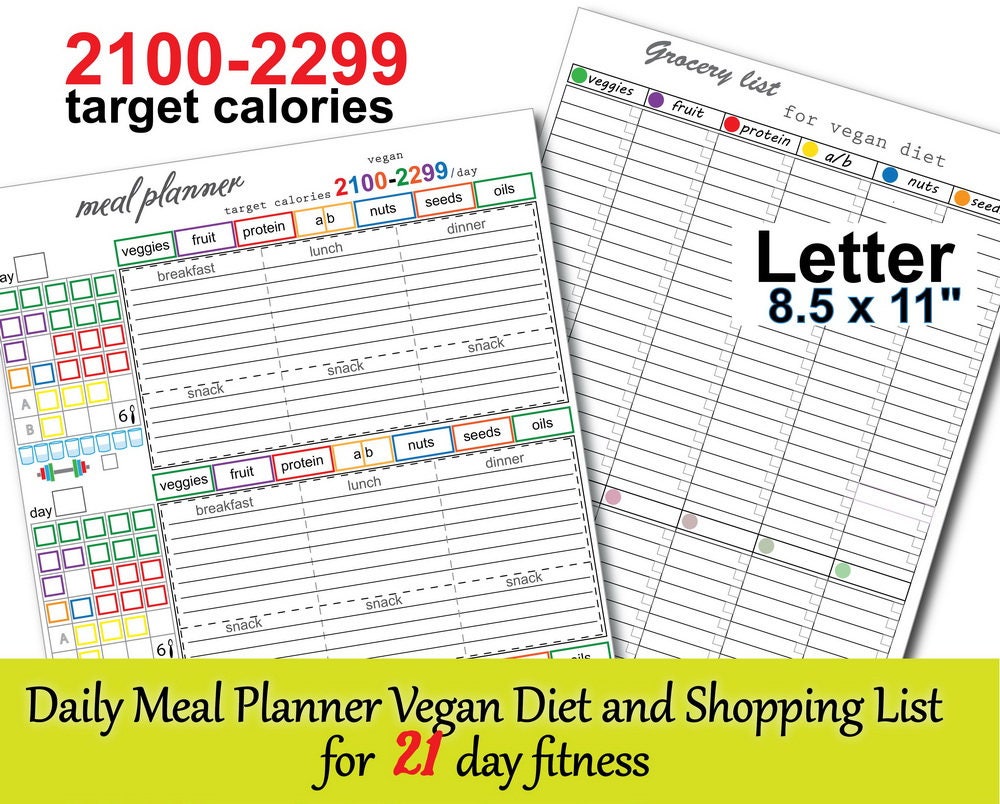 vegan meal planner printable weight loss journal food etsy