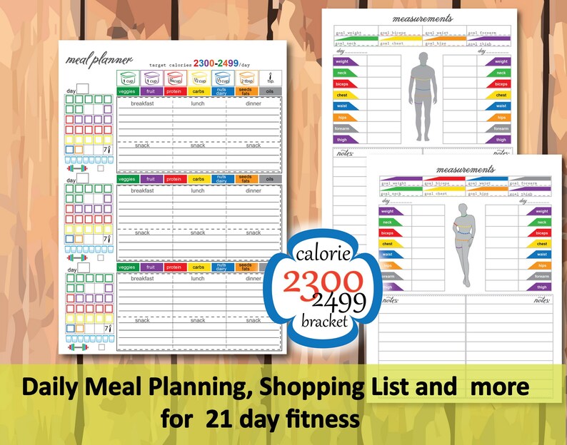21 day fitness 2300 Calories Tracking Sheet Daily Meal | Etsy