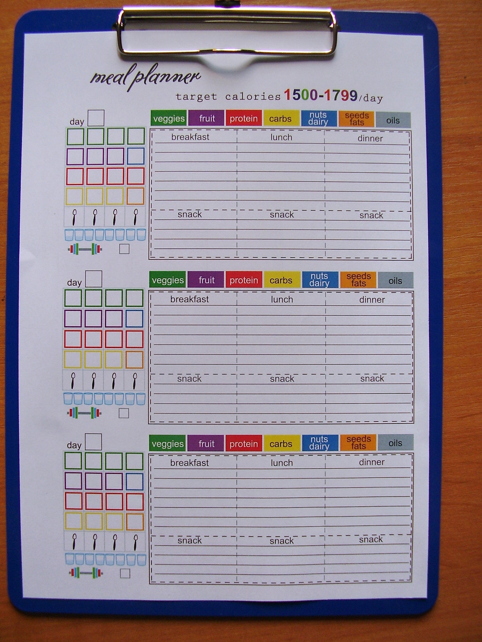 1500 Calorie Meal Plan Printable Tracking Sheet 1500 Calorie Etsy UK