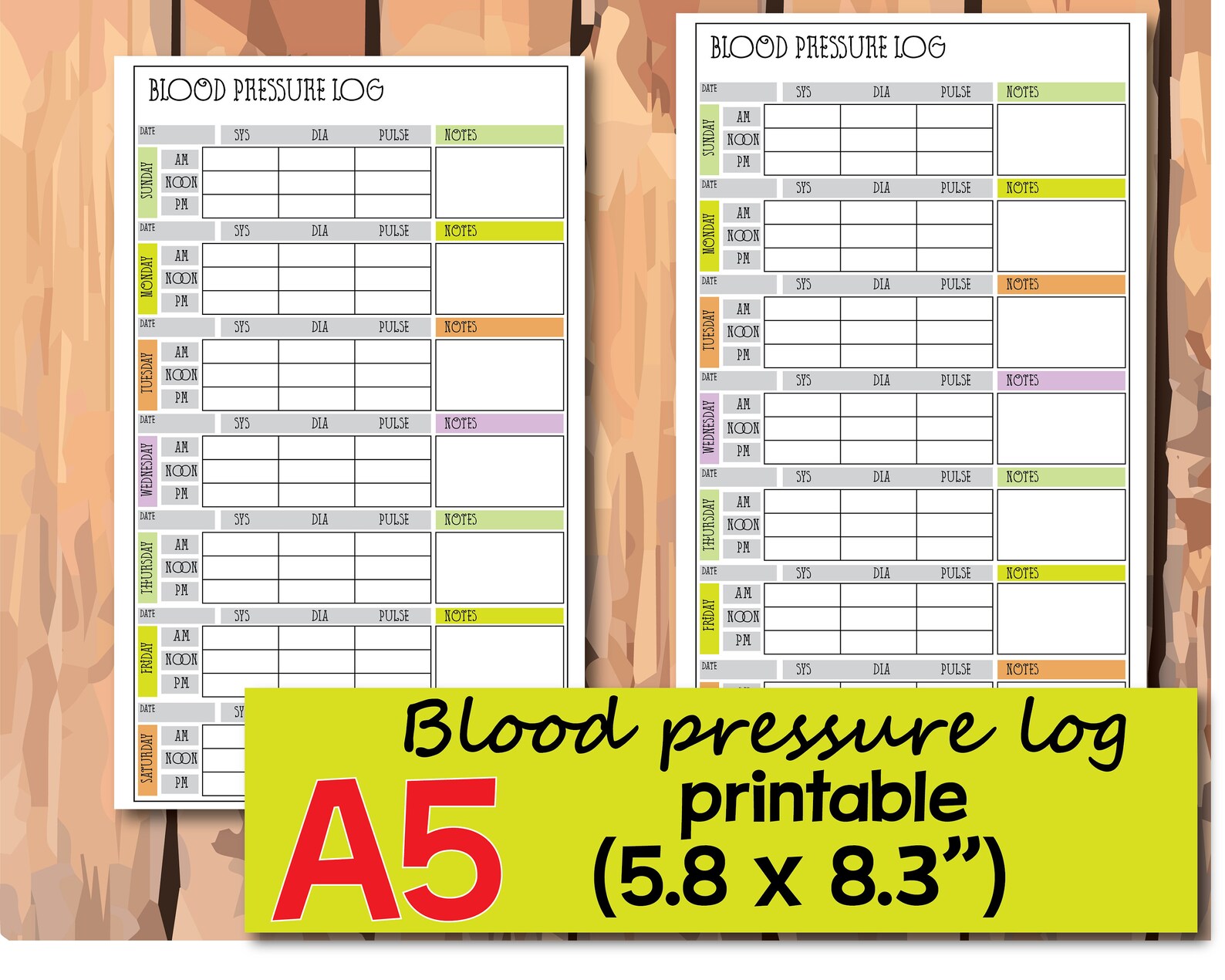 printable blood pressure and pulse log