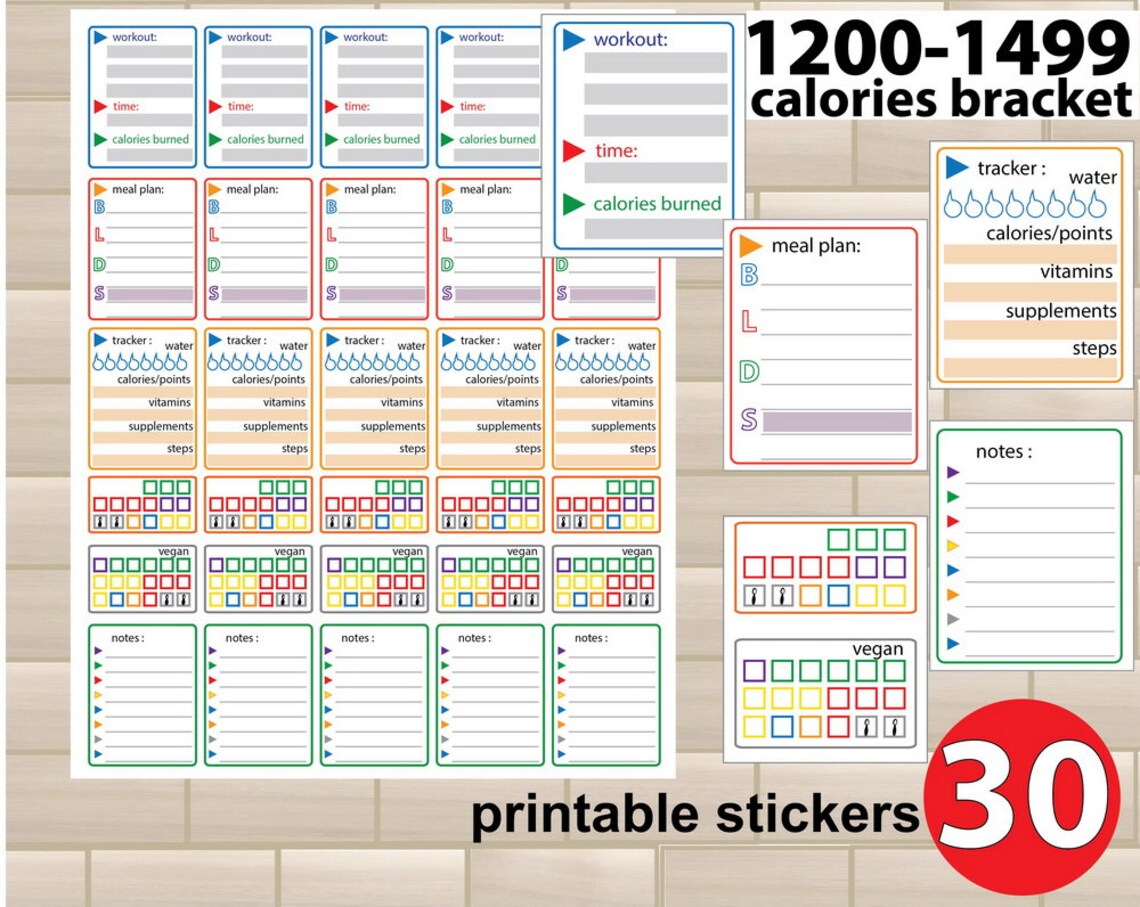 Printable Fitness Stickers for Your Planner Calorie Tracker Etsy