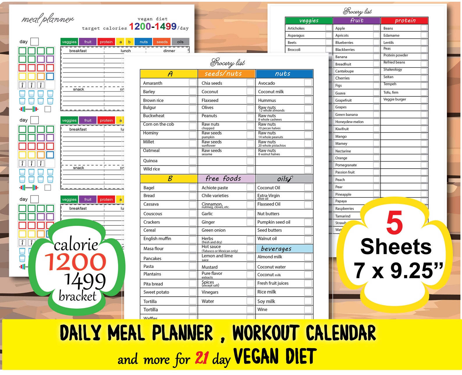 Daily Vegan Meal Plan 1200 Calorie Tracker Food Journal For Etsy
