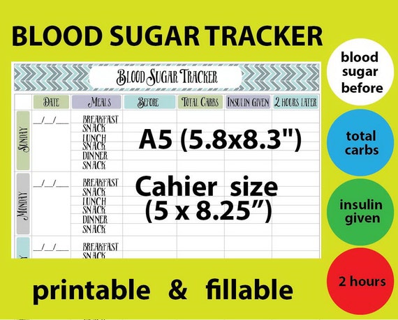 Blood Sugar Tracker Diabetic Tracker Health Inserts A5