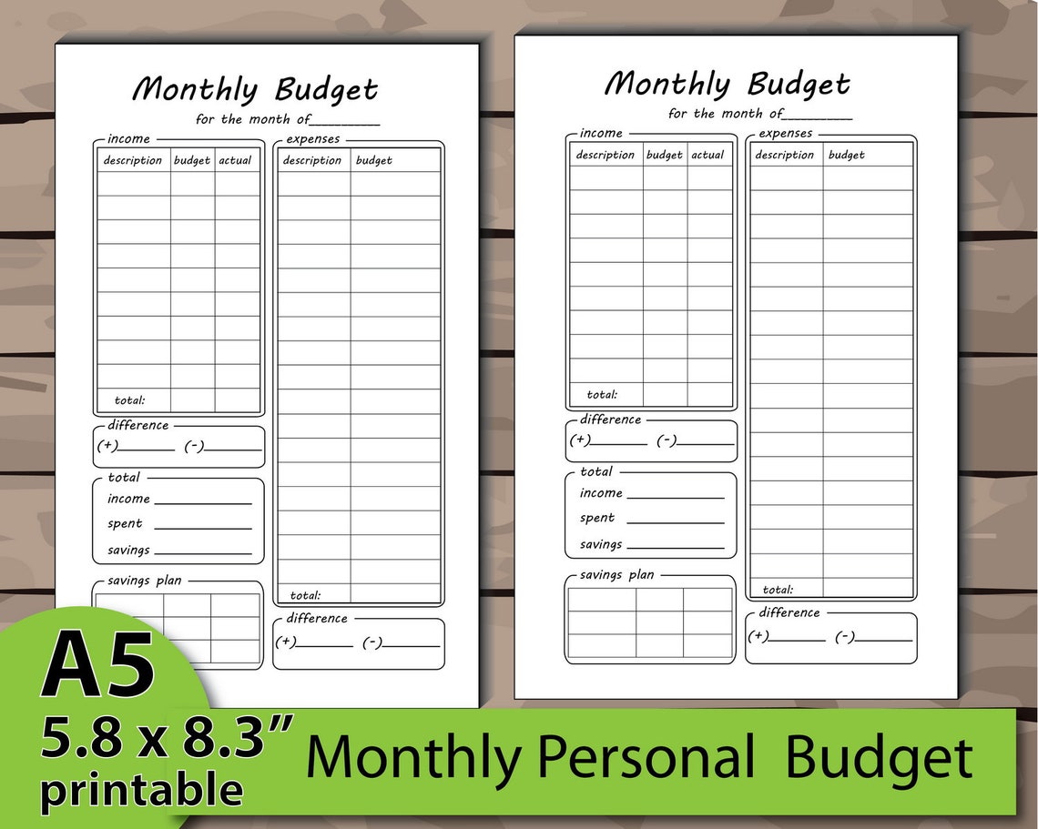 Budget Sheet, A5 Planner Budget Insert, Monthly Budget Insert ...