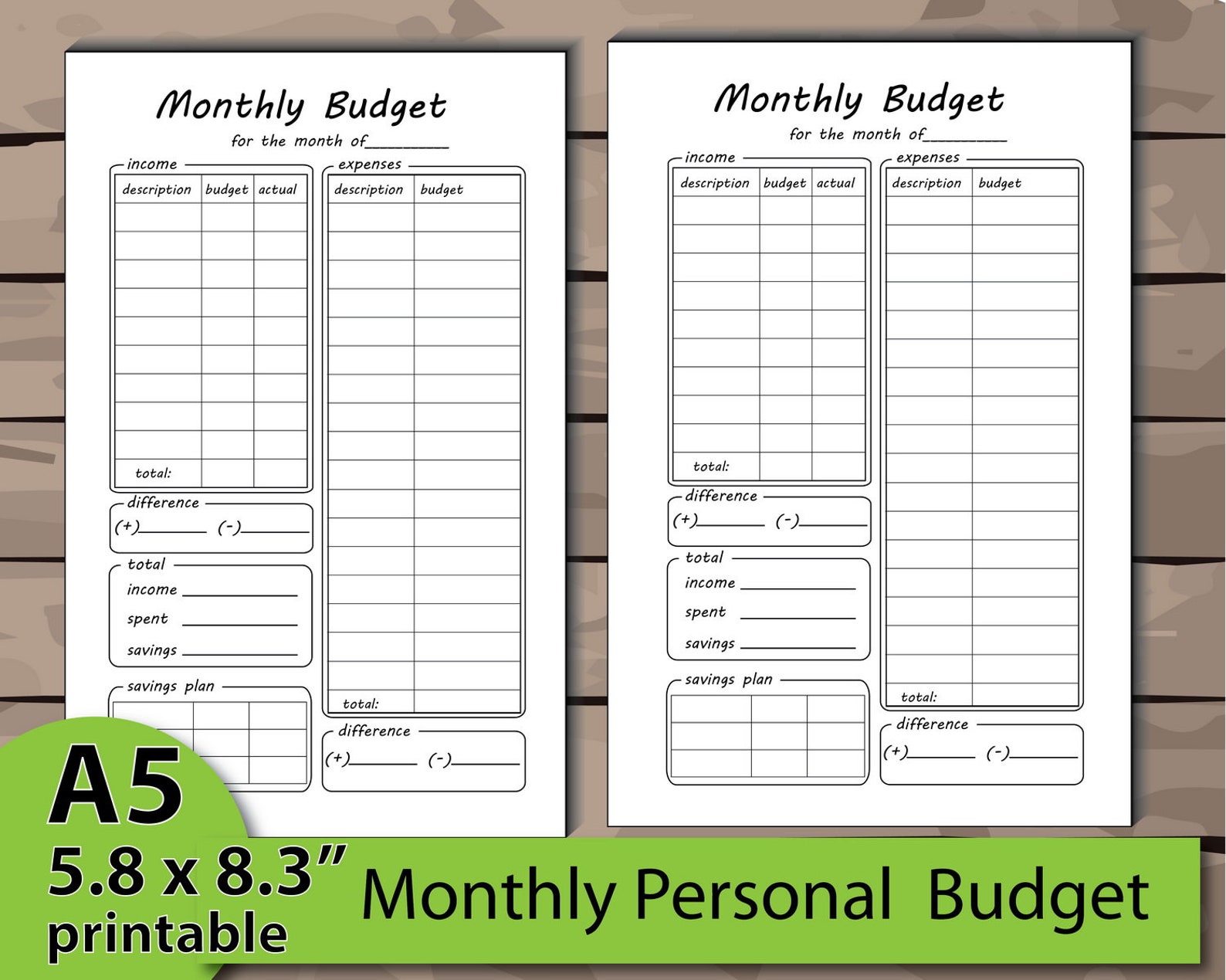 Budget Sheet, A5 Planner Budget Insert, Monthly Budget Insert ...