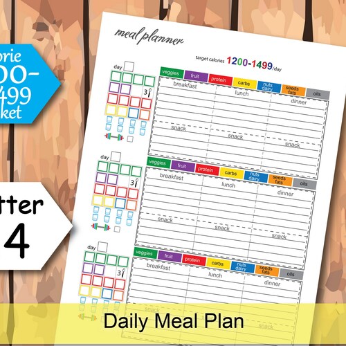 Daily Meal Planner 1200 Calorie Diet Plan Food Journal - Etsy