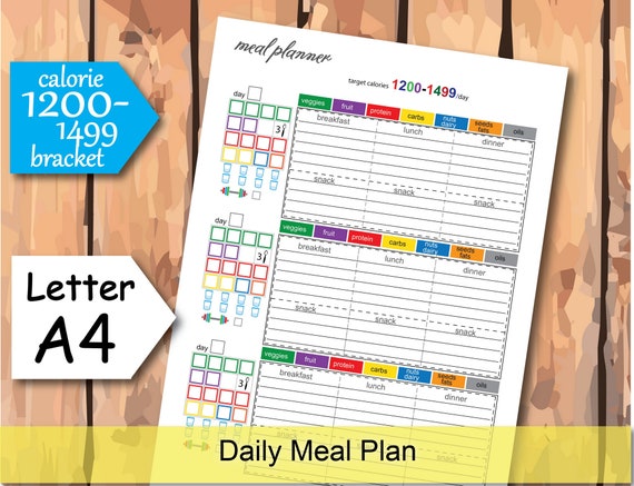 1200-1499 Calorie Meal Plan Daily Meal Planner Inserts - Etsy
