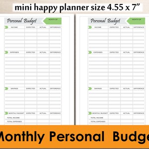 mini happy planner budget printable, monthly personal budget, happy planner budget tracker, monthly budget insert  - instant download