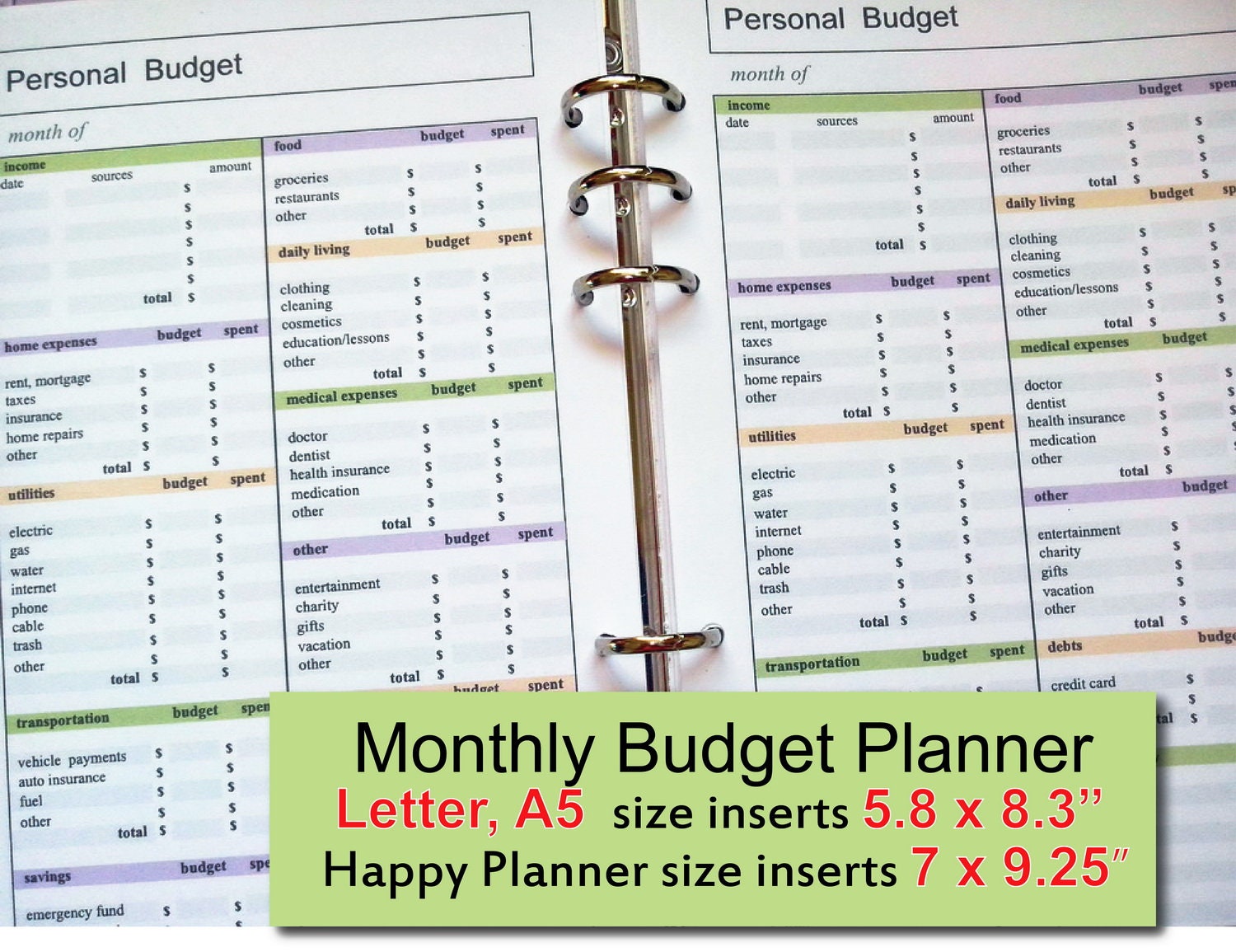 Printable Budget Sheet happy planner budget insert monthly | Etsy