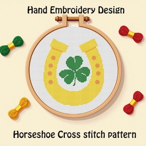 Horseshoe pattern, shamrock St Patrick's Day Hand Embroidery Design, St Patrick's symbol pattern, Cross stitch pattern - Instant Download