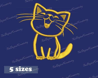 Diseño de bordado con aplique de gato: Patrón de bordado a máquina (descarga instantánea)
