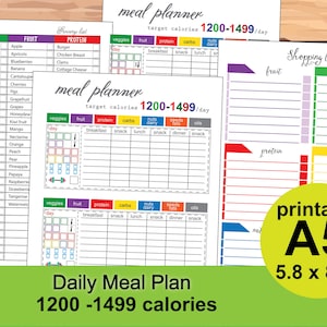 1200 Calorie Tracker, A5 meal planner inserts , Shopping List and more - Instant Download