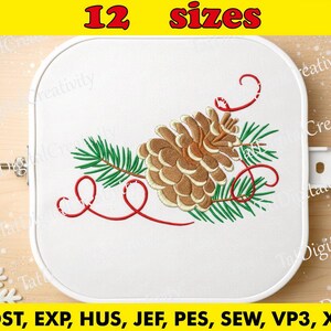 Pine Cone Embroidery Design: Christmas Branch Pattern (Instant Download)