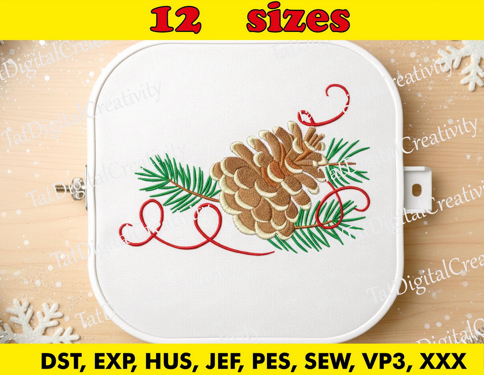 Pine Cone Embroidery Design: Christmas Branch Pattern (instant Download ...