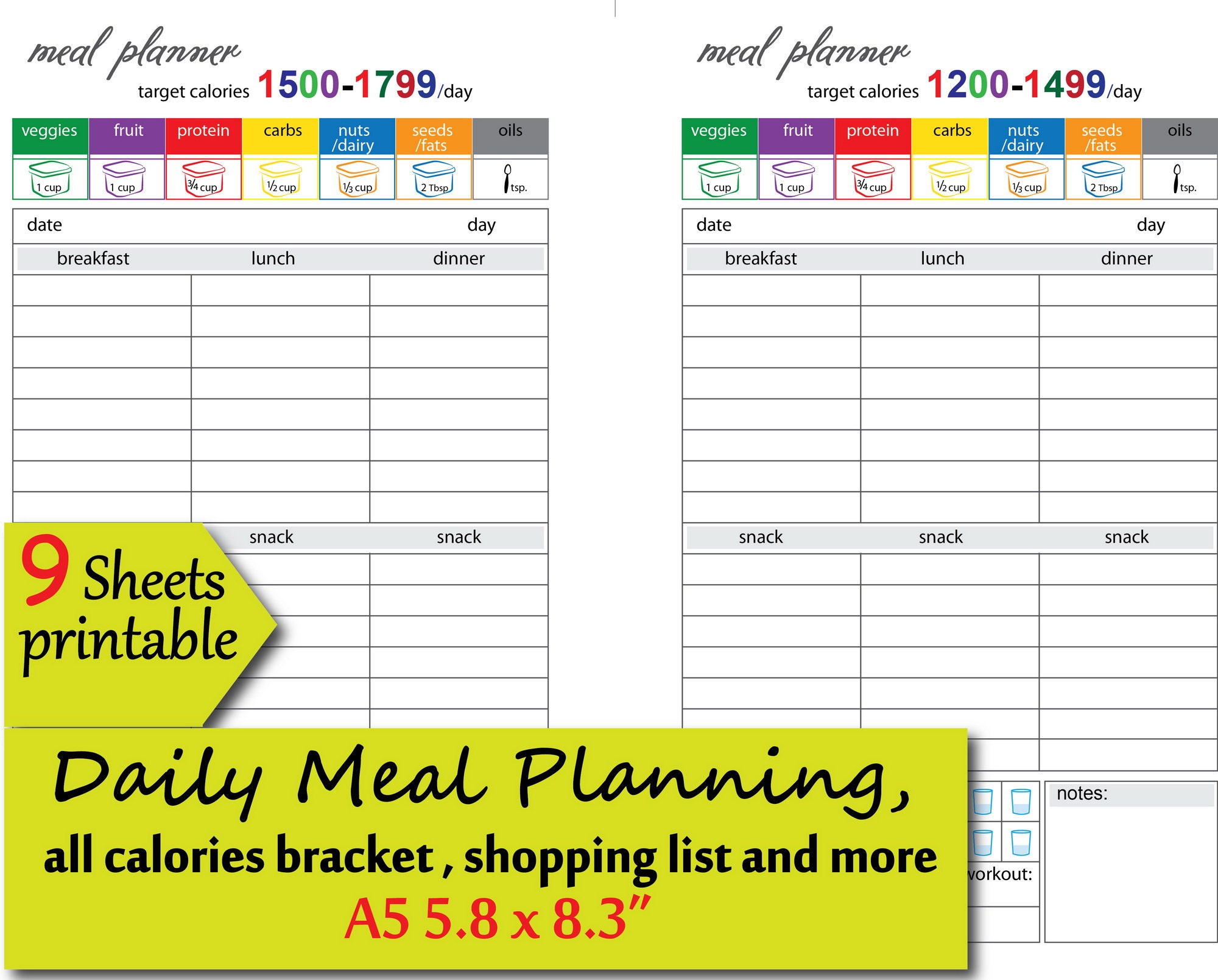 2100 Calorie Planner - Etsy